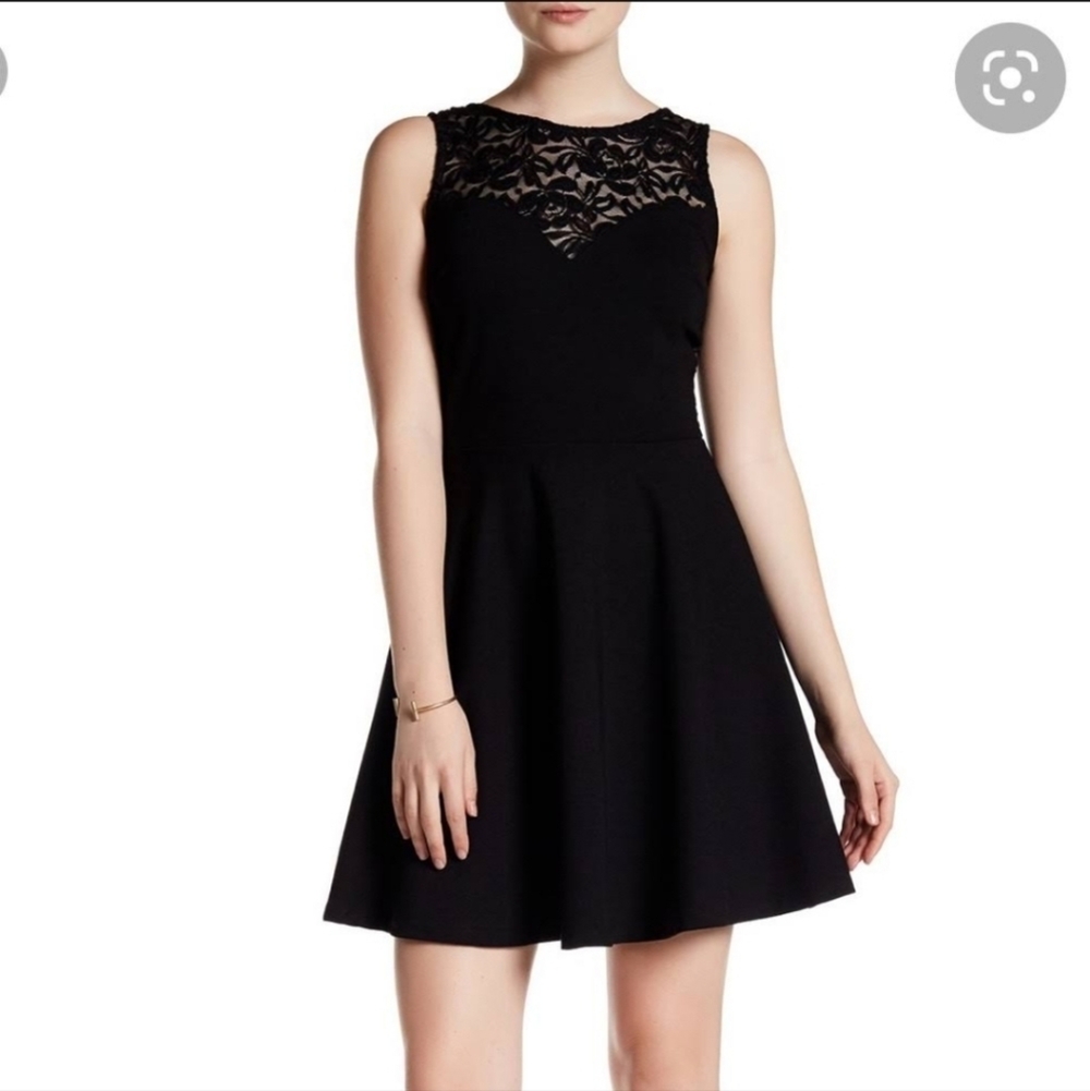 AQUA black lace top Fit And Flare Short Sleeves dress size XS